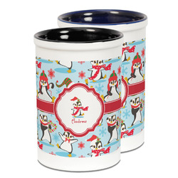Christmas Penguins Ceramic Pencil Holder - Large