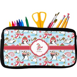 Christmas Penguins Neoprene Pencil Case - Small w/ Name or Text