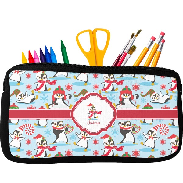 Custom Christmas Penguins Neoprene Pencil Case (Personalized)