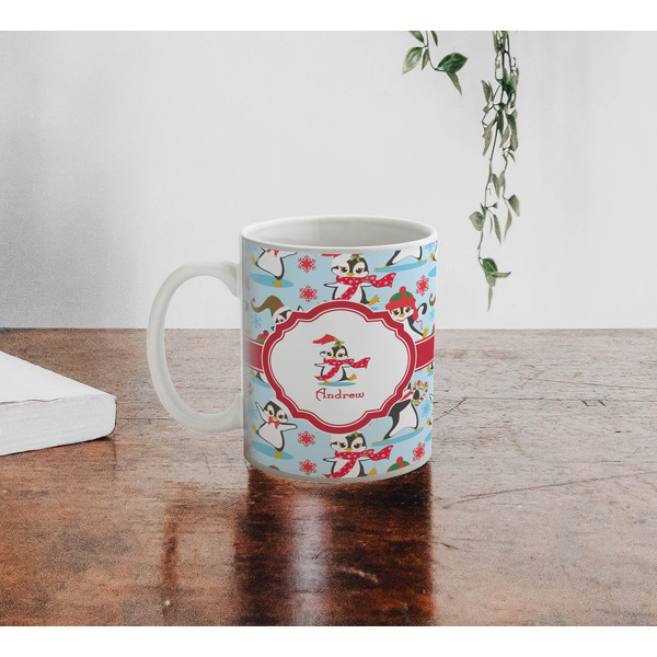 Christmas Penguins Personalized Coffee Mug - Lifestyle