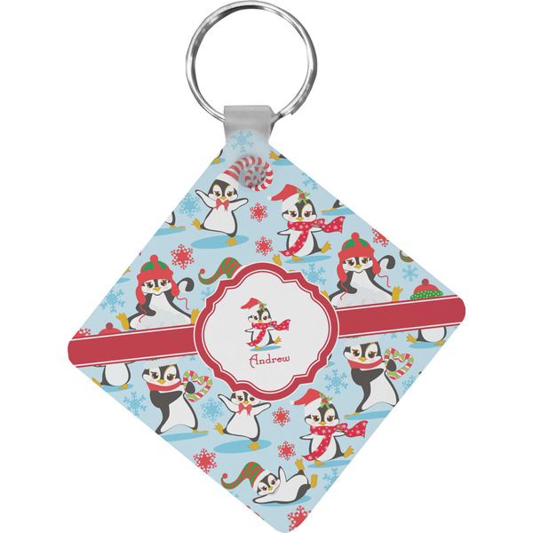 Custom Christmas Penguins Diamond Plastic Keychain w/ Name or Text