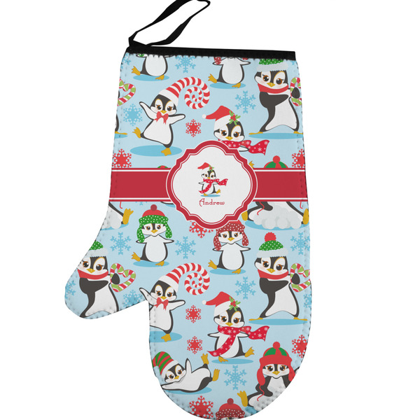 Christmas Penguins Personalized Oven Mitt - Left