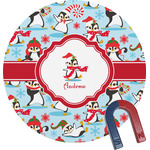 Christmas Penguins Round Fridge Magnet (Personalized)