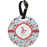 Christmas Penguins Plastic Luggage Tag - Round (Personalized)