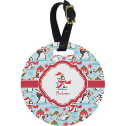Christmas Penguins Plastic Luggage Tag - Round (Personalized)