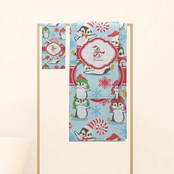 Christmas Penguins Personalized Towel Set