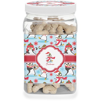 Custom Christmas Penguins Dog Treat Jar (Personalized)