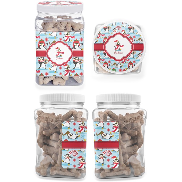 Christmas Penguins Pet Treat Jar - Multiple Angles