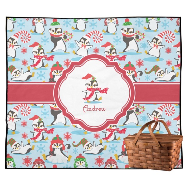 Custom Christmas Penguins Outdoor Picnic Blanket (Personalized)