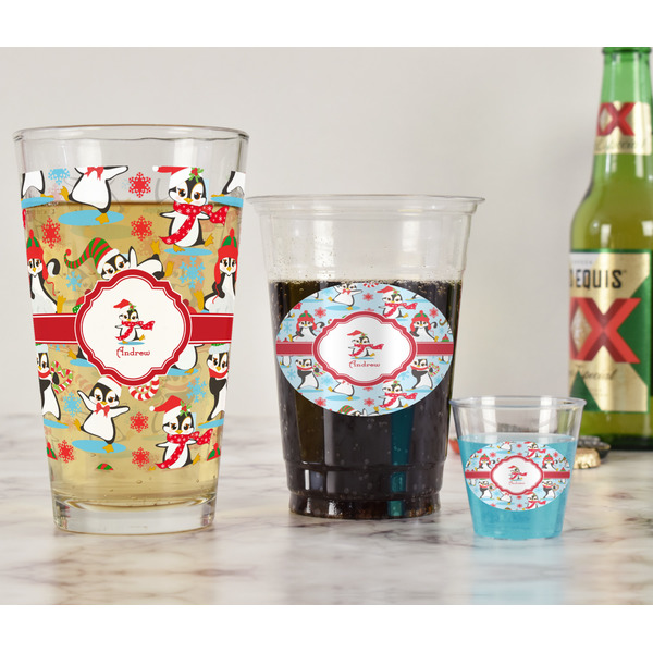 Christmas Penguins Pint Glass - Full Fill w Transparency - In Context