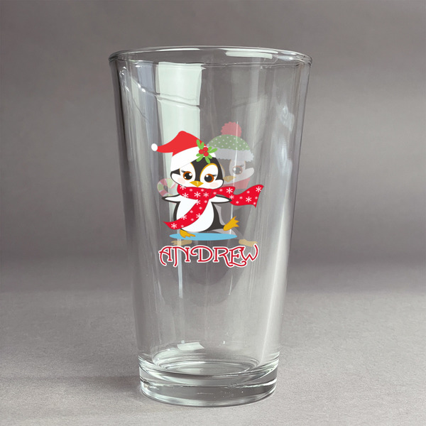Custom Christmas Penguins Pint Glass - Full Color Logo (Personalized)