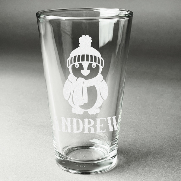 Custom Christmas Penguins Pint Glass - Engraved (Single) (Personalized)