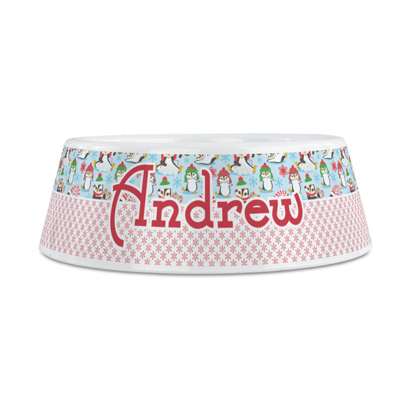 Christmas Penguins Plastic Dog Bowls - Medium - FRONT