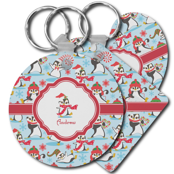 Custom Christmas Penguins Plastic Keychain (Personalized)