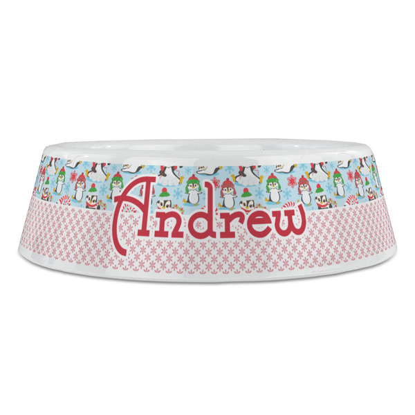 Christmas Penguins Plastic Pet Bowls - Large - FRONT