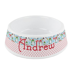 Christmas Penguins Plastic Dog Bowl - Small (Personalized)