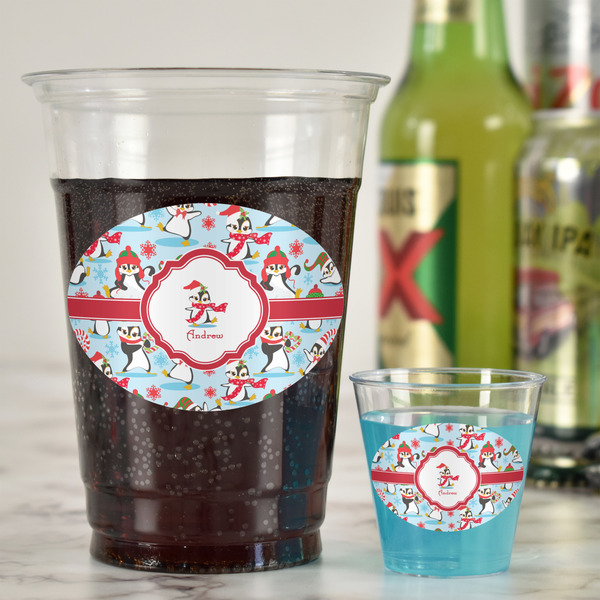 Christmas Penguins Plastic Shot Glasses - In Context