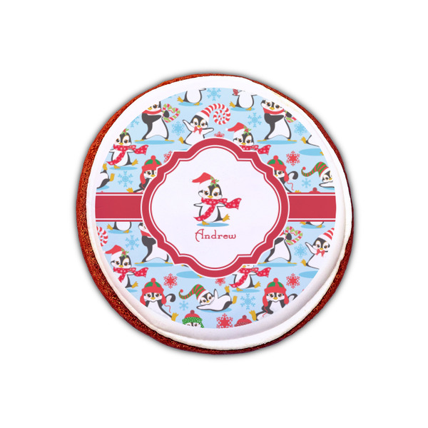 Christmas Penguins Printed Icing Circle - XSmall - On Cookie