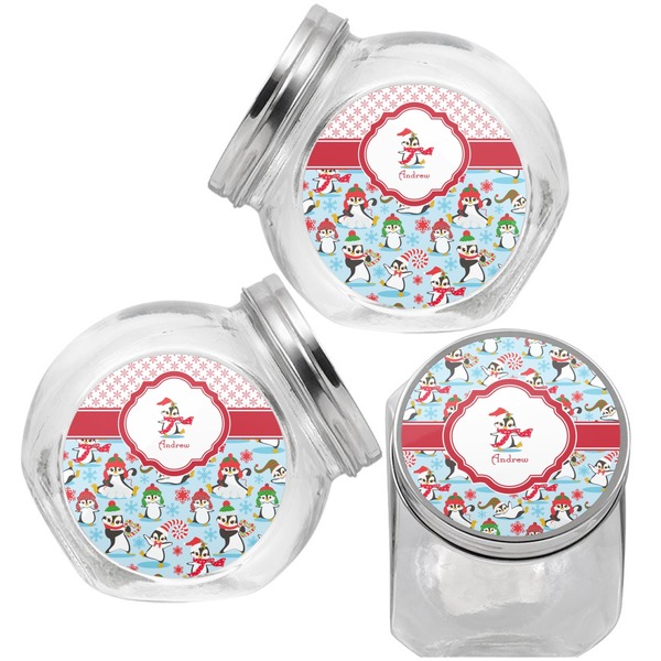 Christmas Penguins Puppy Treat Jar - Top Left Right