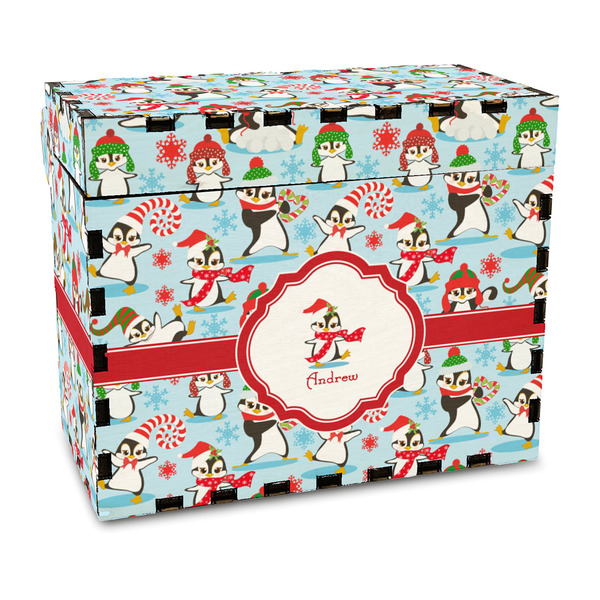 Custom Christmas Penguins Wood Recipe Box - Full Color Print (Personalized)