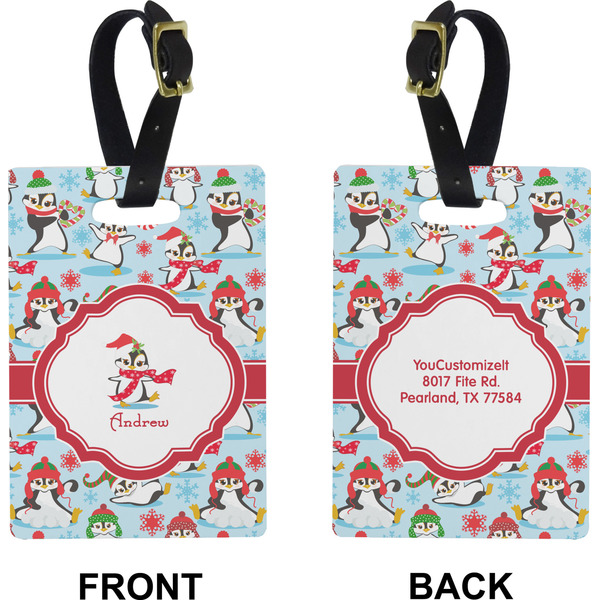 Christmas Penguins Rectangle Luggage Tag (Front + Back)
