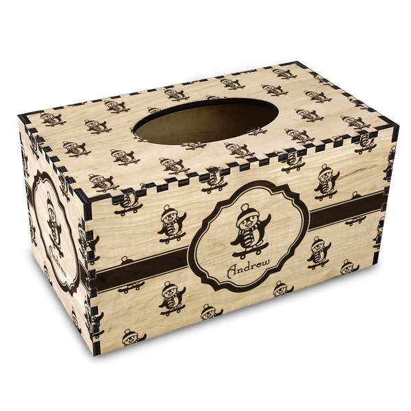 Custom Christmas Penguins Wood Tissue Box Cover - Rectangle (Personalized)