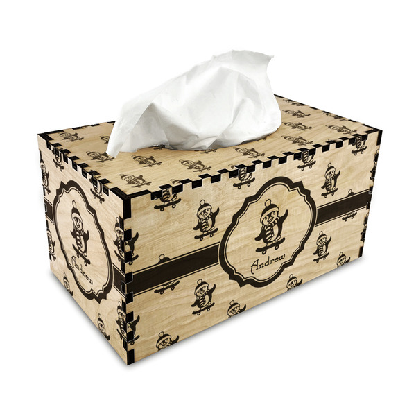 Christmas Penguins Rectangle Tissue Box Covers - Wood - with tissue