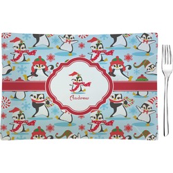 Christmas Penguins Rectangular Glass Appetizer / Dessert Plate - Single or Set (Personalized)