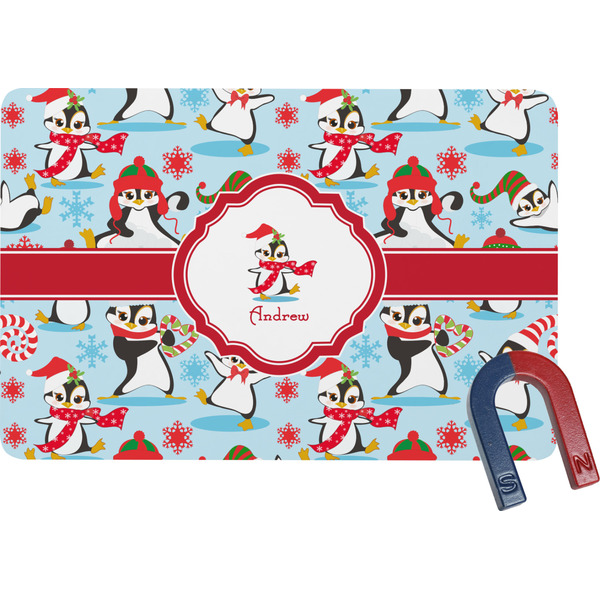Custom Christmas Penguins Rectangular Fridge Magnet (Personalized)