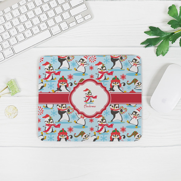 Christmas Penguins Rectangular Mouse Pad - LIFESTYLE 2