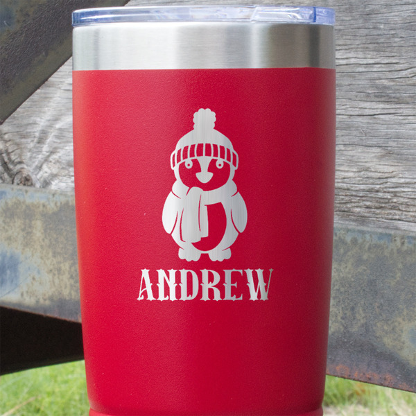 Christmas Penguins Red Polar Camel Tumbler - 20oz - Close Up