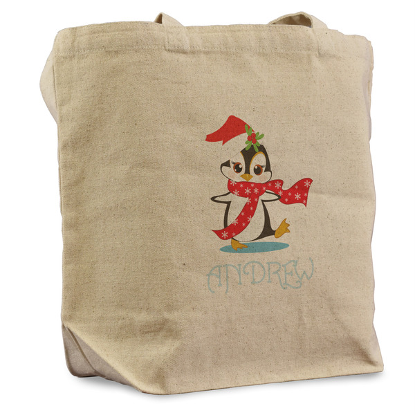 Custom Christmas Penguins Reusable Cotton Grocery Bag (Personalized)