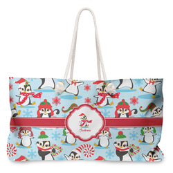Christmas Penguins Large Tote Bag with Rope Handles (Personalized)