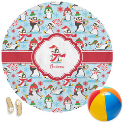 Christmas Penguins Round Beach Towel (Personalized)