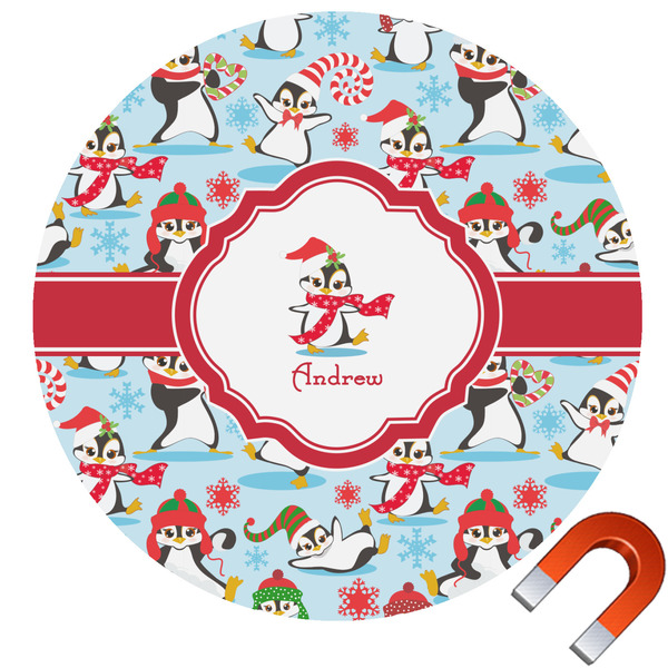 Custom Christmas Penguins Round Car Magnet - 10" (Personalized)