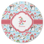 Christmas Penguins Round Rubber Backed Coaster (Personalized)