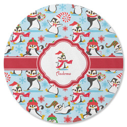 Christmas Penguins Round Rubber Backed Coaster (Personalized)