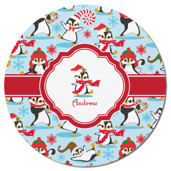 Christmas Penguins Round Fridge Magnet - FRONT