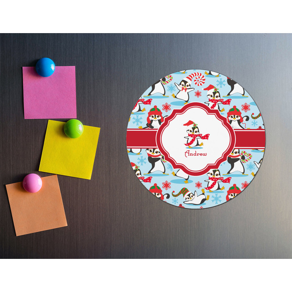 Christmas Penguins Round Fridge Magnet - LIFESTYLE