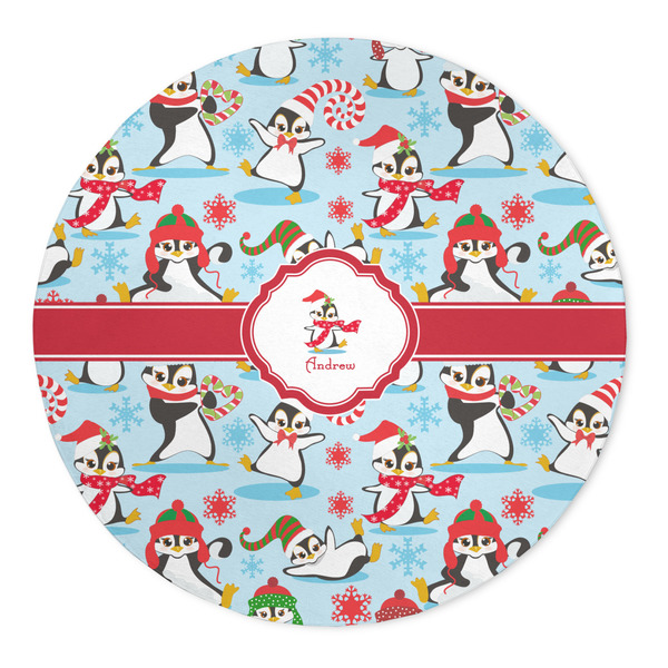 Custom Christmas Penguins 5' Round Indoor Area Rug (Personalized)