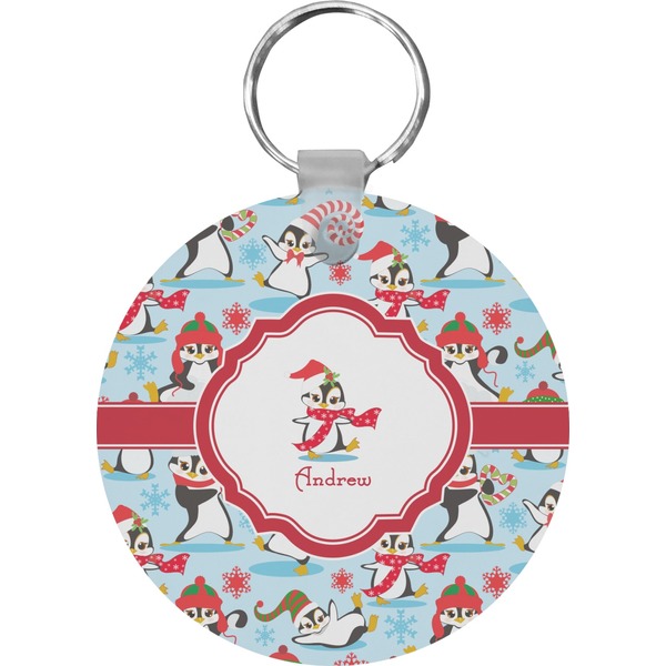 Christmas Penguins Round Keychain (Personalized)
