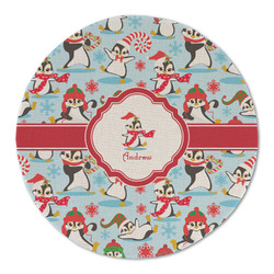 Christmas Penguins Round Linen Placemat - Single Sided (Personalized)