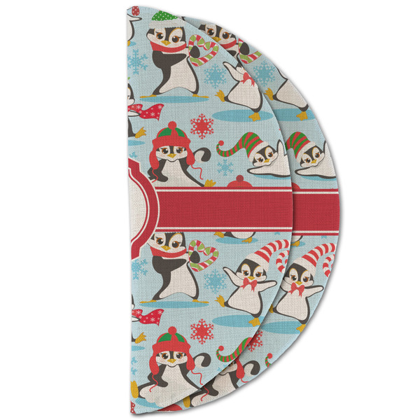 Christmas Penguins Round Linen Placemats - HALF FOLDED (double sided)