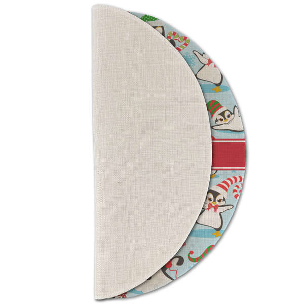 Christmas Penguins Round Linen Placemats - HALF FOLDED (single sided)