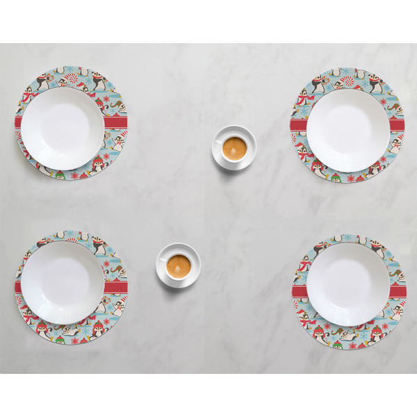 Christmas Penguins Round Linen Placemats - LIFESTYLE (set of 4)