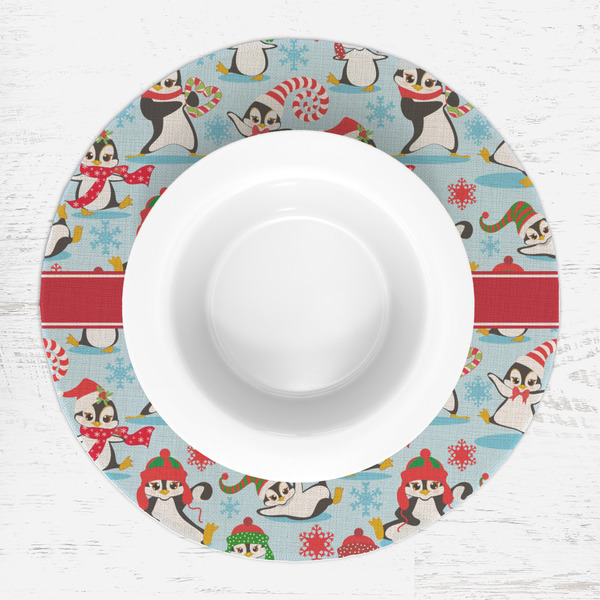 Christmas Penguins Round Linen Placemats - LIFESTYLE (single)