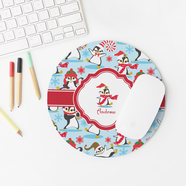Christmas Penguins Round Mousepad - LIFESTYLE 2