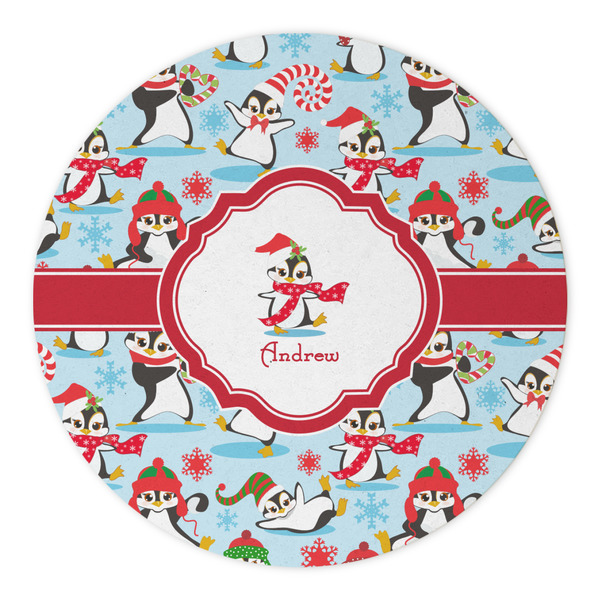 Christmas Penguins Round Paper Coaster - Approval