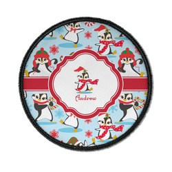 Christmas Penguins Iron On Round Patch w/ Name or Text