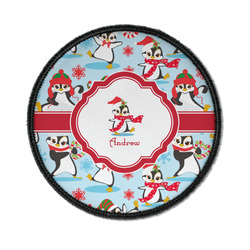Christmas Penguins Iron On Round Patch w/ Name or Text
